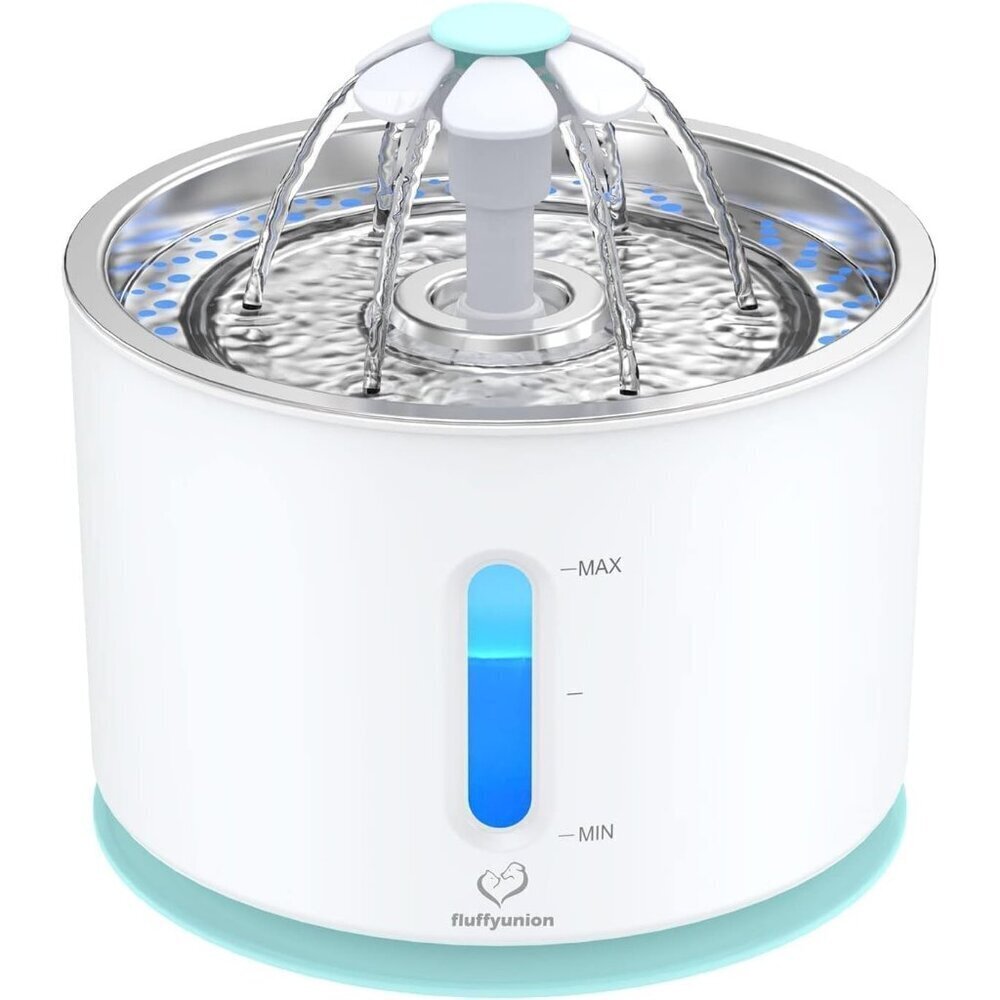 Fluffyunion Silver Fountain With Stainless Steel 4 Filters/4 Sponges Dispenser